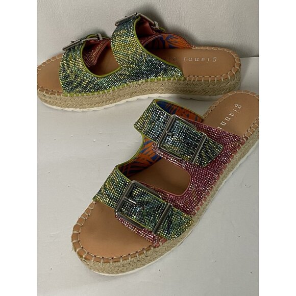 Gianni Bini Rhinestone Platform Sandals Womens Sz 10M Espadrille Double Straps - Picture 3 of 16